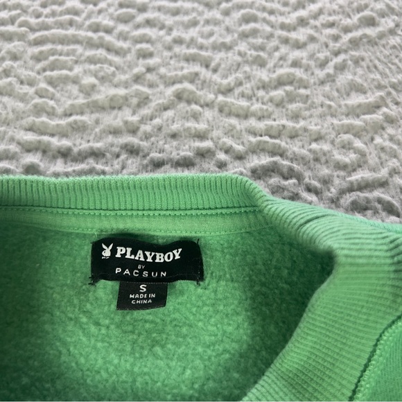Playboy By Pacsun Sweatshirt Womens Small Green Crew Neck Embroidered Floral Y2K - Picture 5 of 9